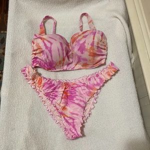 Pink Tie Dye Bikini 34DD top, L bottom